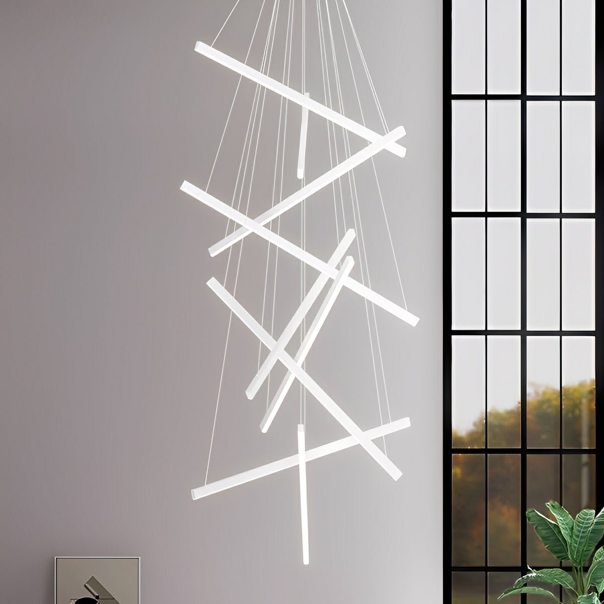 Minimalist Strip Stepless Dimming LED White Modern Chandelier