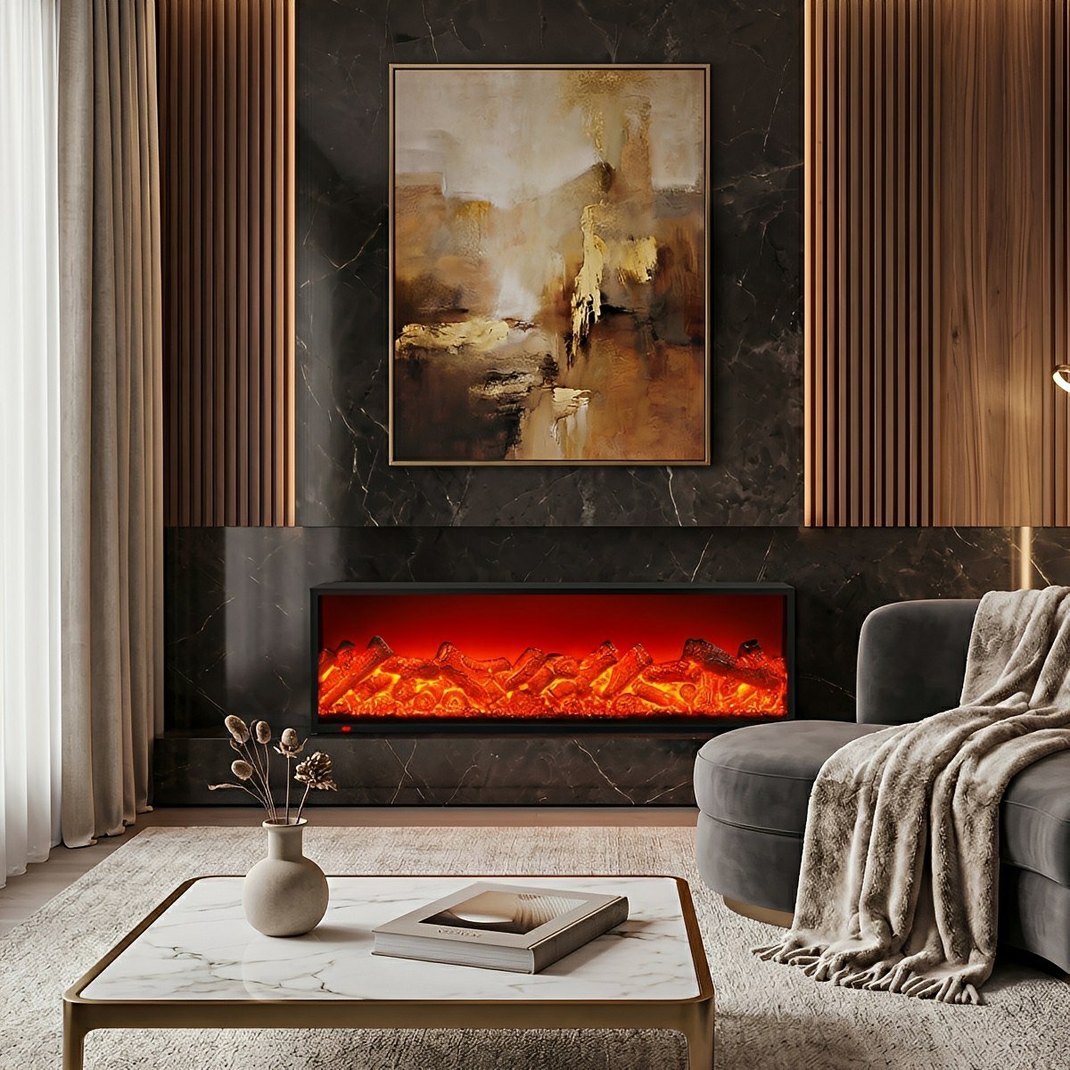 Modern 3D LED Flame Wall Fireplace Light Ambient Lighting