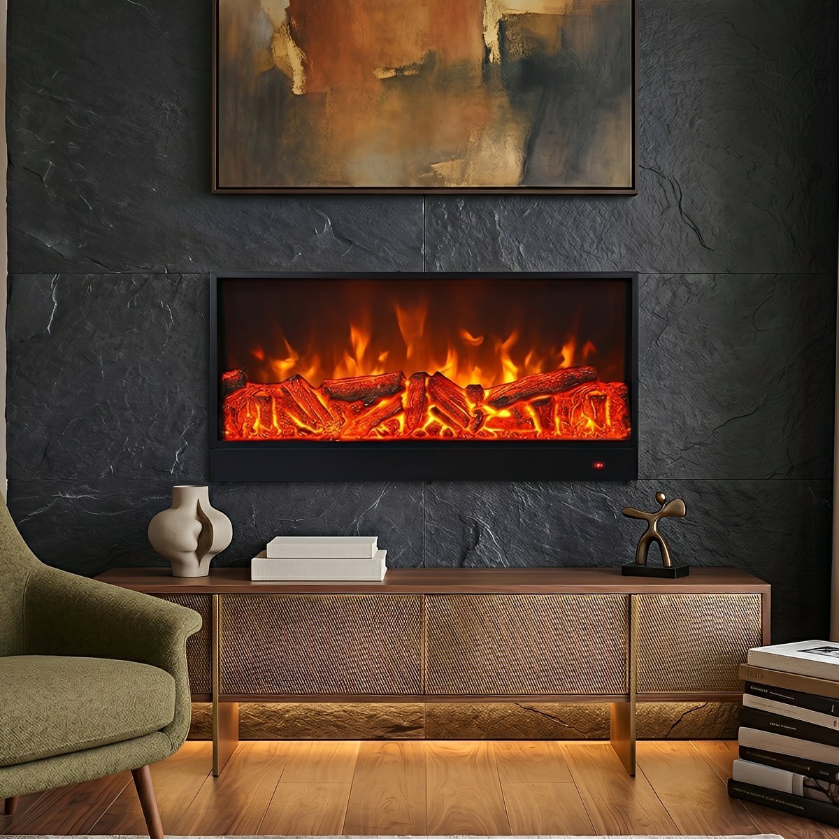 Modern 3D LED Flame Wall Fireplace Light Ambient Lighting