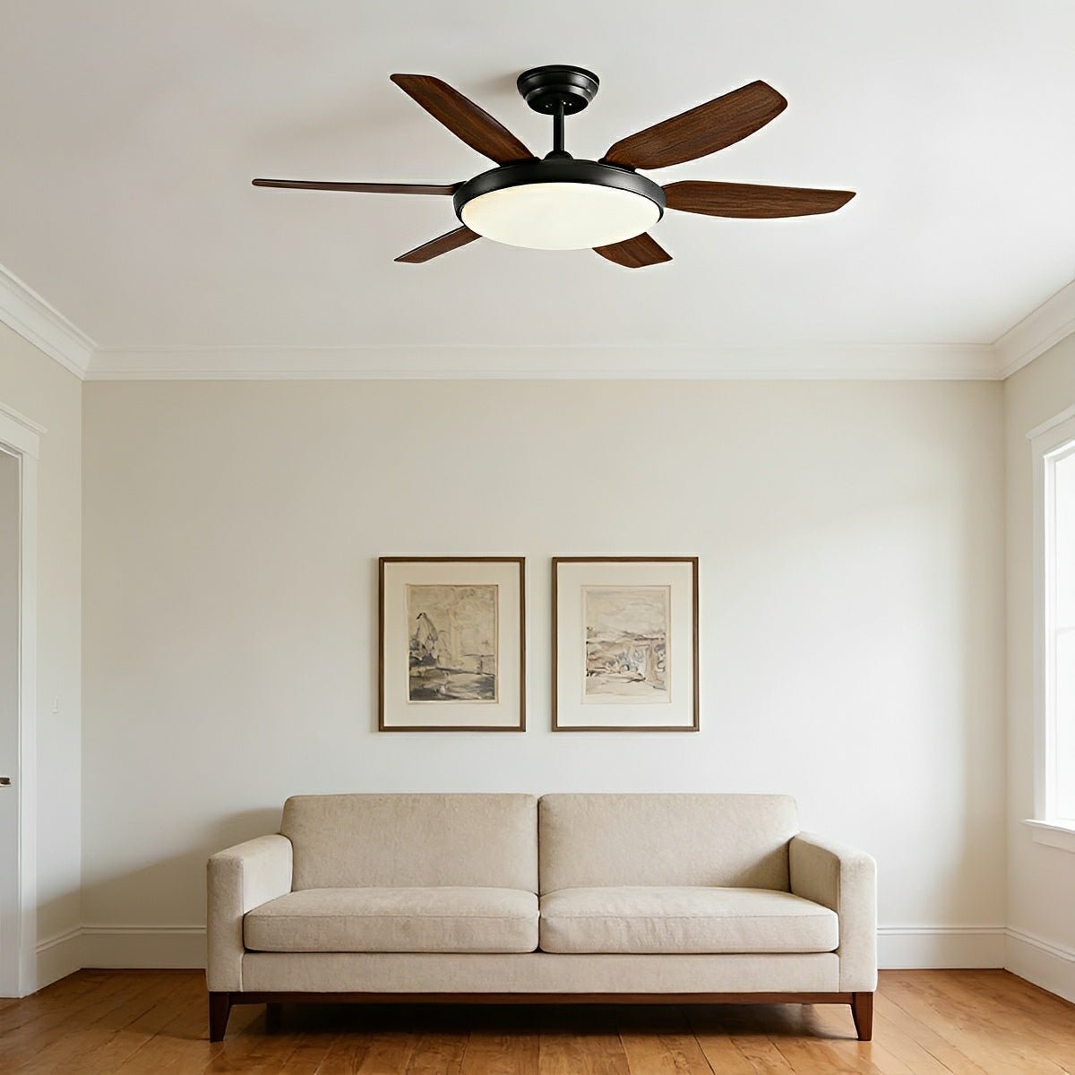 Modern 6-Blade Scandinavian Minimalist Ceiling Fan with LED Light