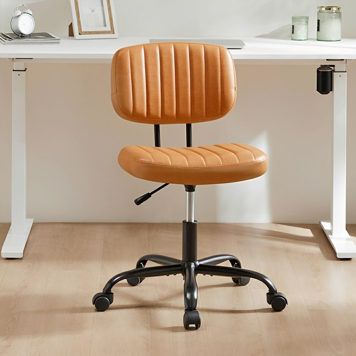 Modern Armless PU Leather Office Chair – Lumbar Support