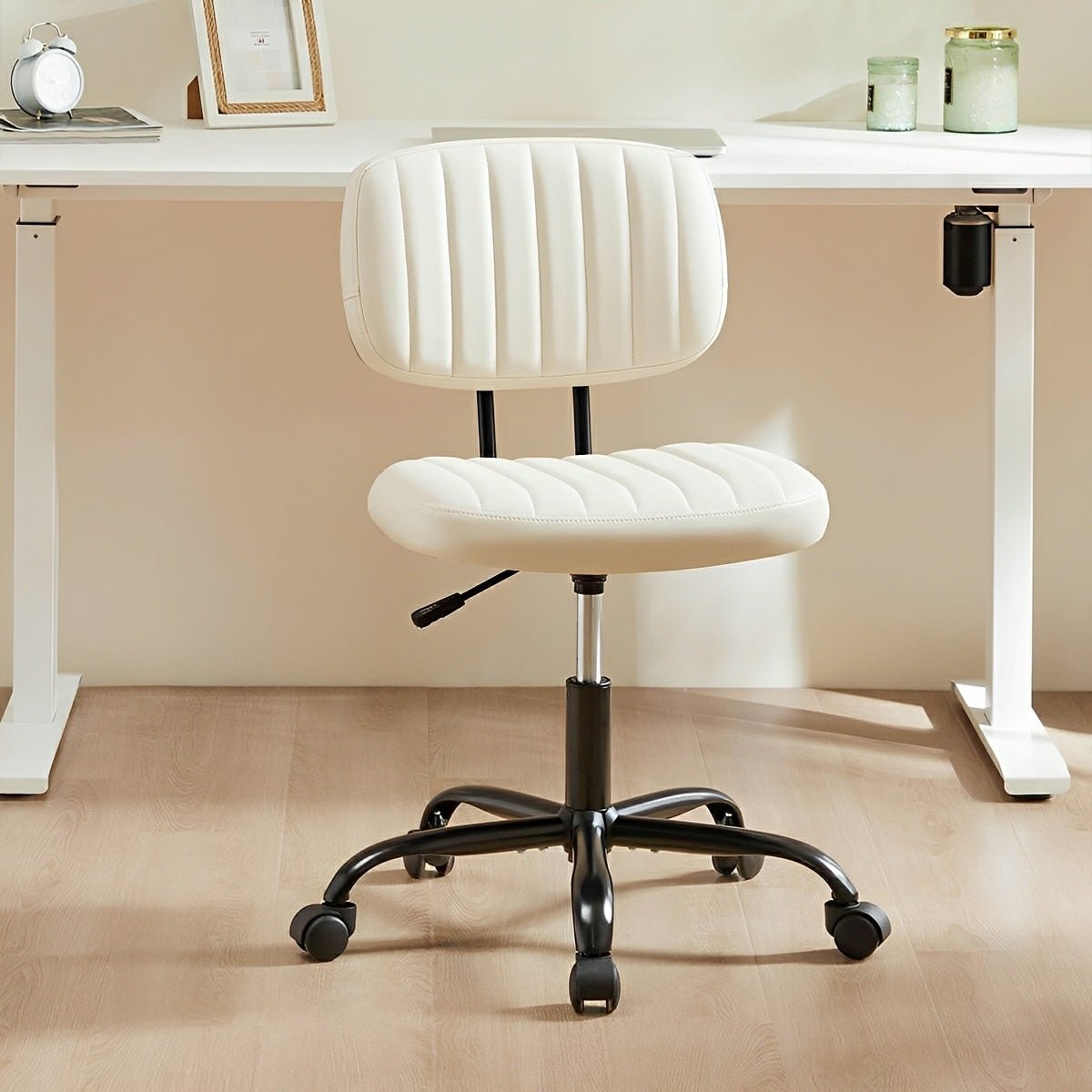 Modern Armless PU Leather Office Chair – Lumbar Support
