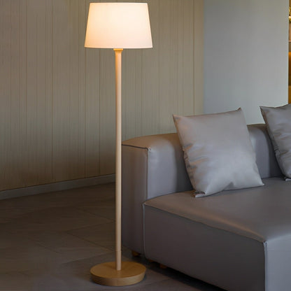 Modern Beech Wood Fabric Drum Shade LED Floor Lamp