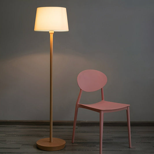 Modern Beech Wood Fabric Drum Shade LED Floor Lamp
