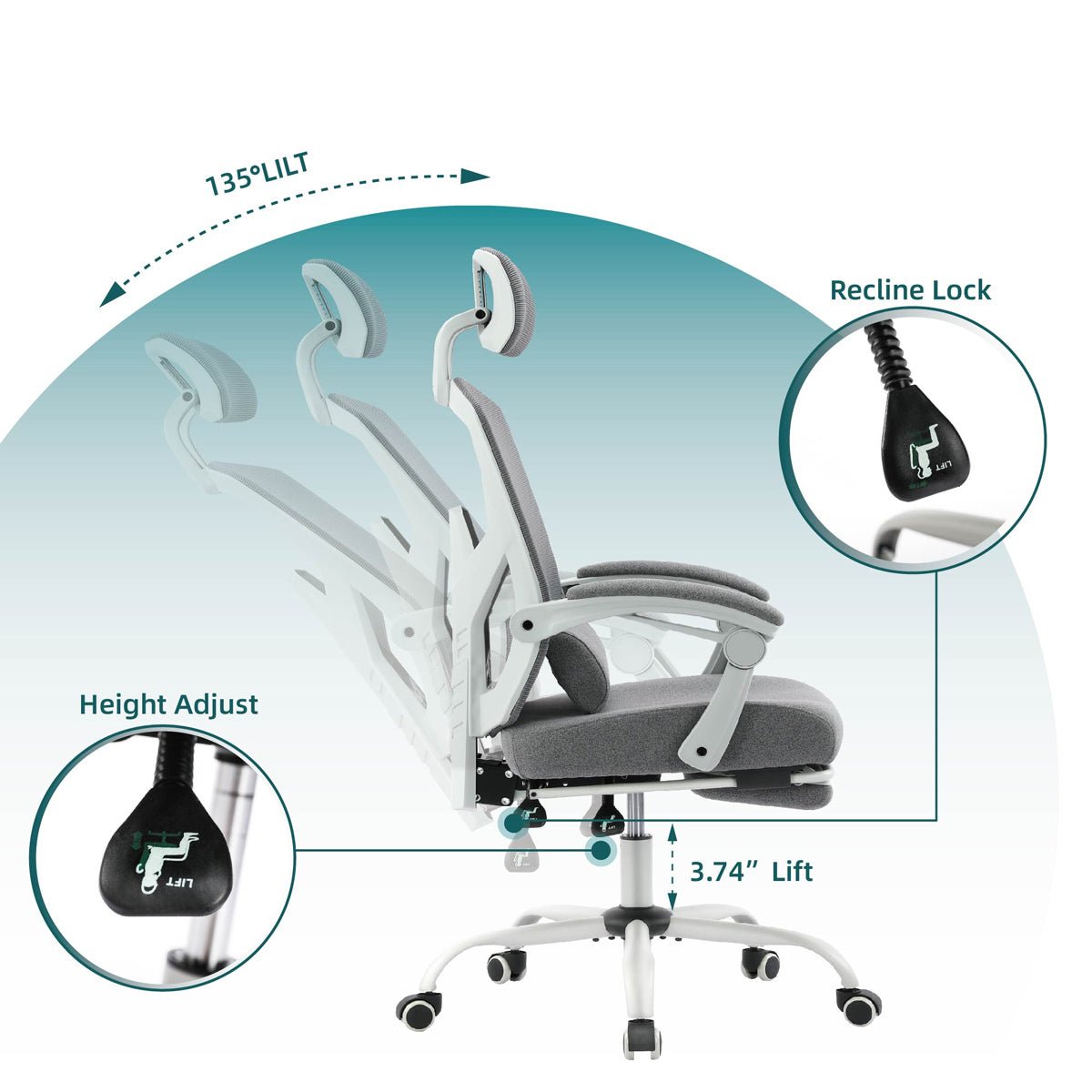 Modern Ergonomic Swivel Office Chair with Footrest & Lumbar Support