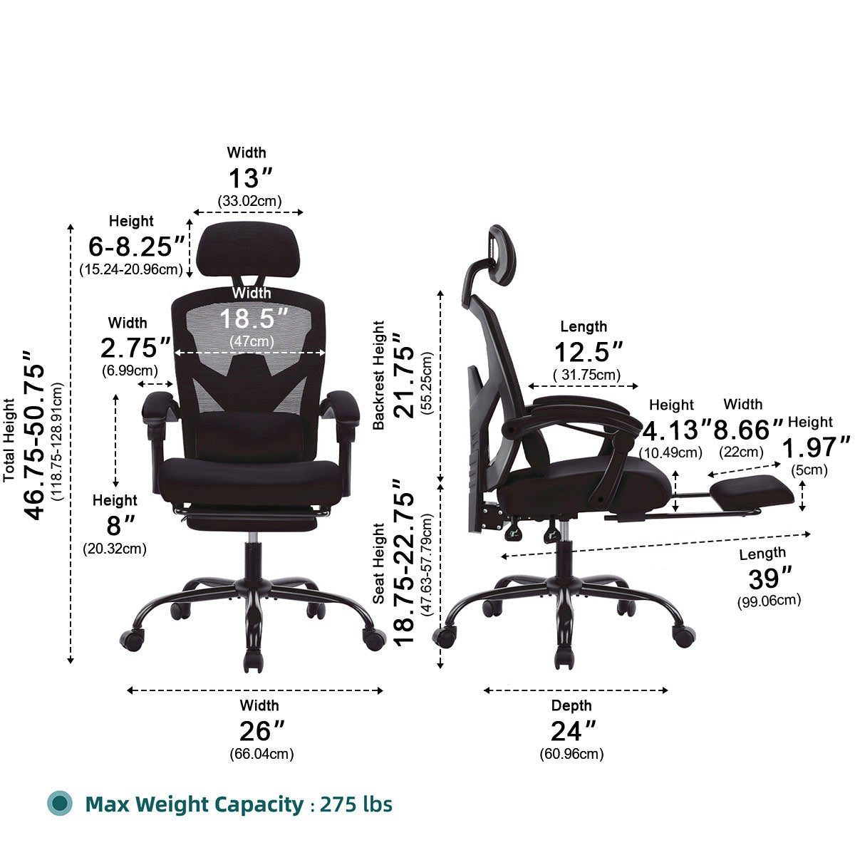 Modern Ergonomic Swivel Office Chair with Footrest & Lumbar Support