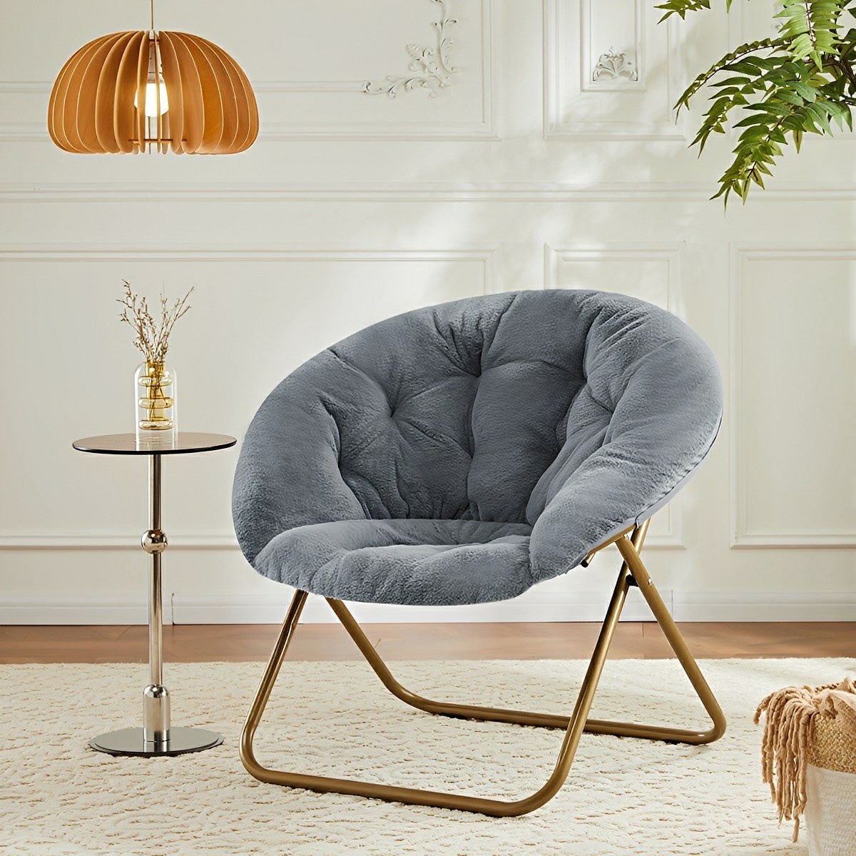 Modern Faux Fur Disc Chair – Bedroom, Living Room