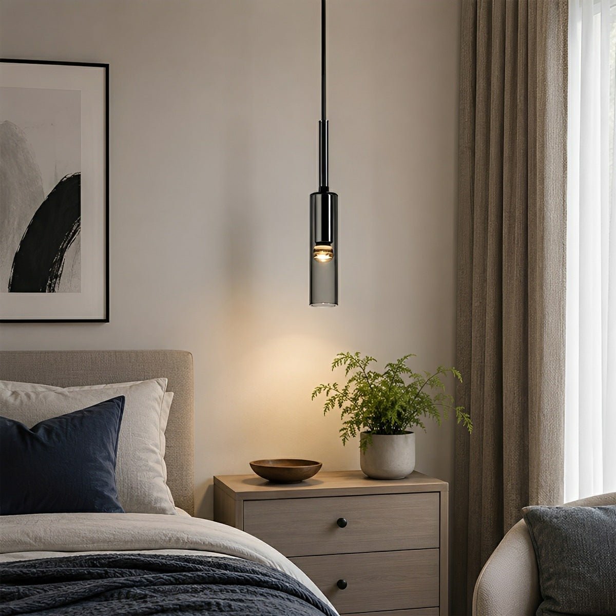 Modern Gray Cylindrical Crystal LED Pendant Light