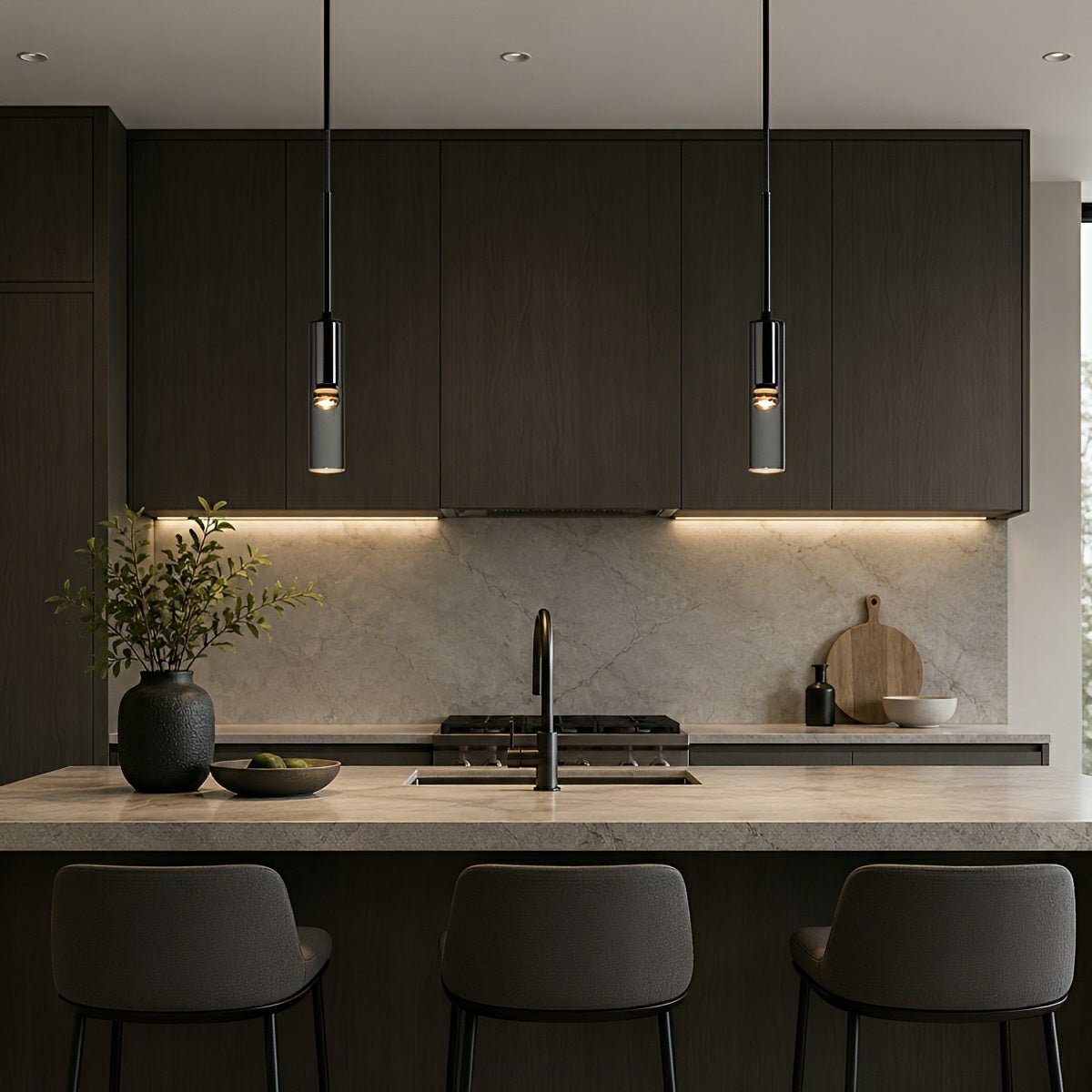 Modern Gray Cylindrical Crystal LED Pendant Light