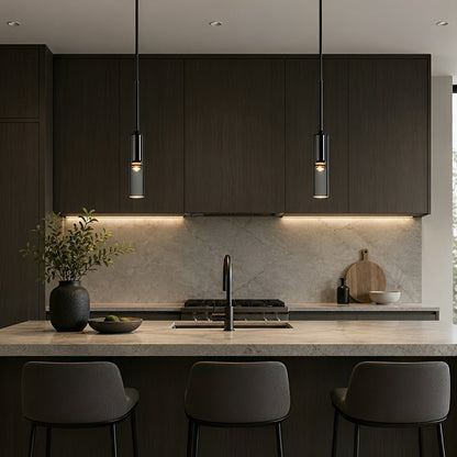Modern Gray Cylindrical Crystal LED Pendant Light