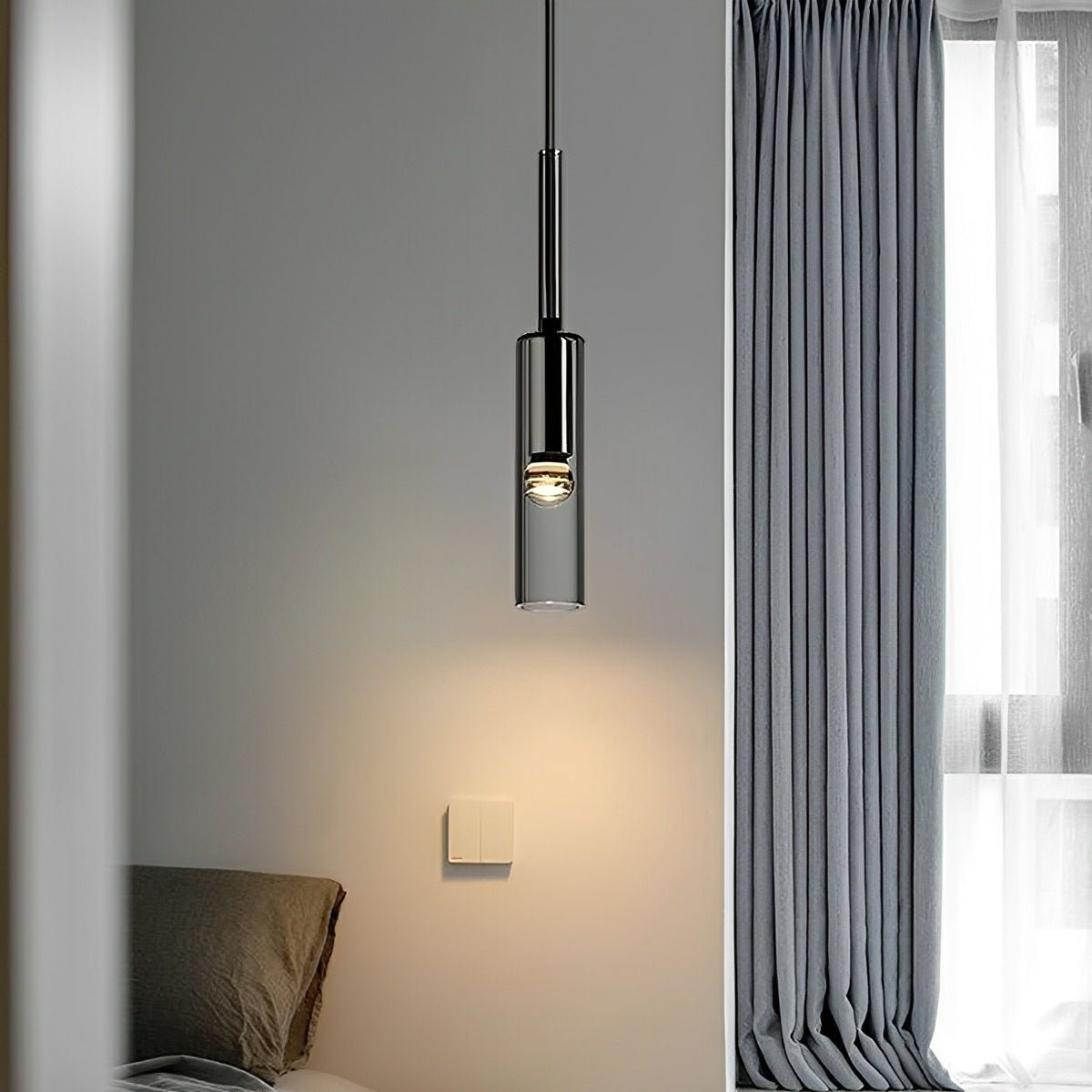 Modern Gray Cylindrical Crystal LED Pendant Light