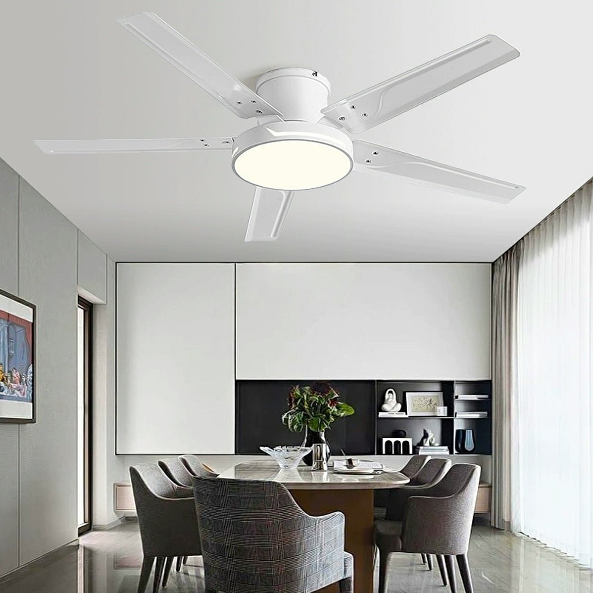 Modern Iron Five-leaf 6-speed Reverse DC Motor Fan Dimming Ceiling Fan Light