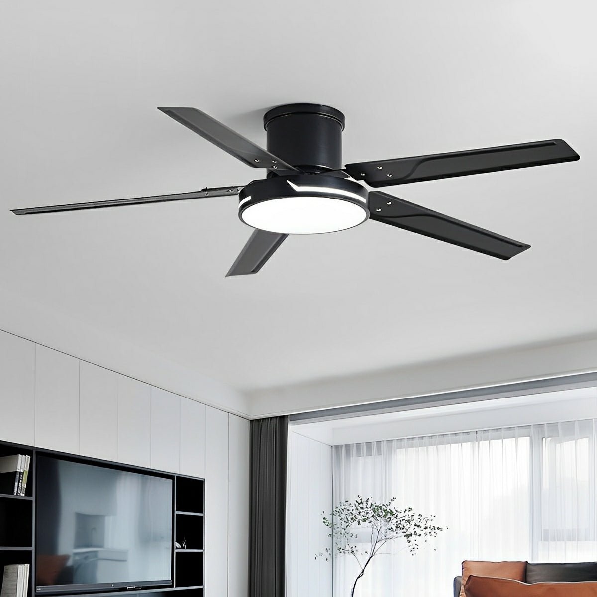 Modern Iron Five-leaf 6-speed Reverse DC Motor Fan Dimming Ceiling Fan Light
