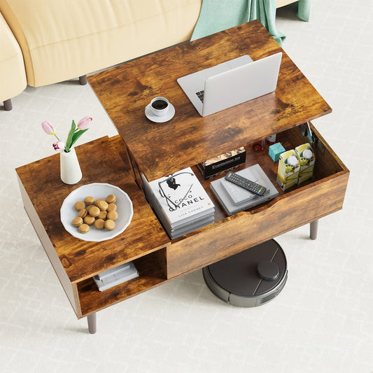 Modern Lift Tabletop Coffee Tables with Storage Shelf and Hidden Compartment