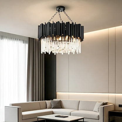 Modern Luxury Black Circular Crystal Chandelier Pendant Lamp