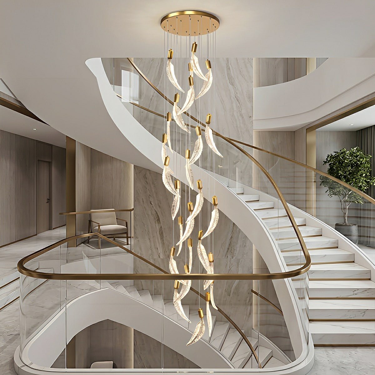 Modern Luxury Feather Spiral LED Chandelier