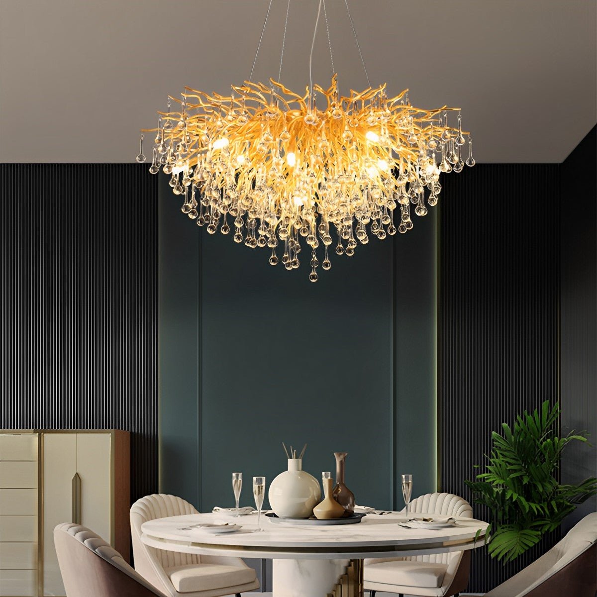 Modern Luxury Gold Tree Branch Teardrop Dimmable Chandelier Lights