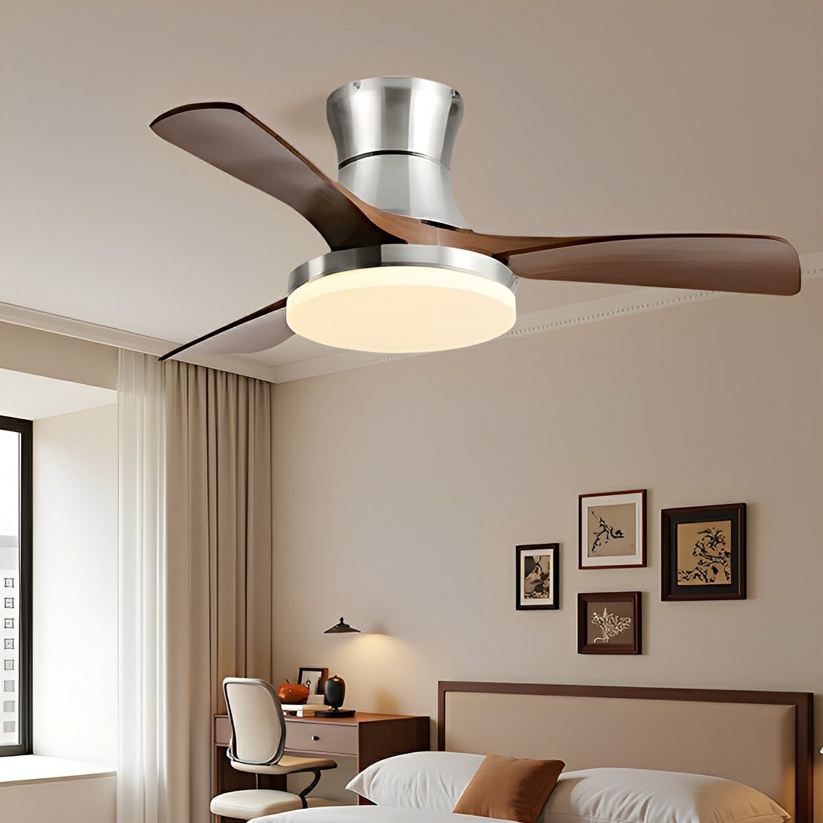 Modern Minimalist 3-Blades DC Motor Reverse Full-Spectrum LED Ceiling Fan Light