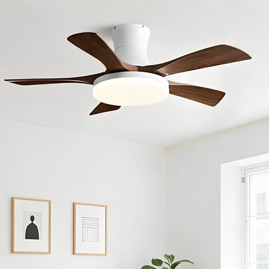 Modern Minimalist 5-Blades DC Motor Reverse Full-Spectrum LED Ceiling Fan Light