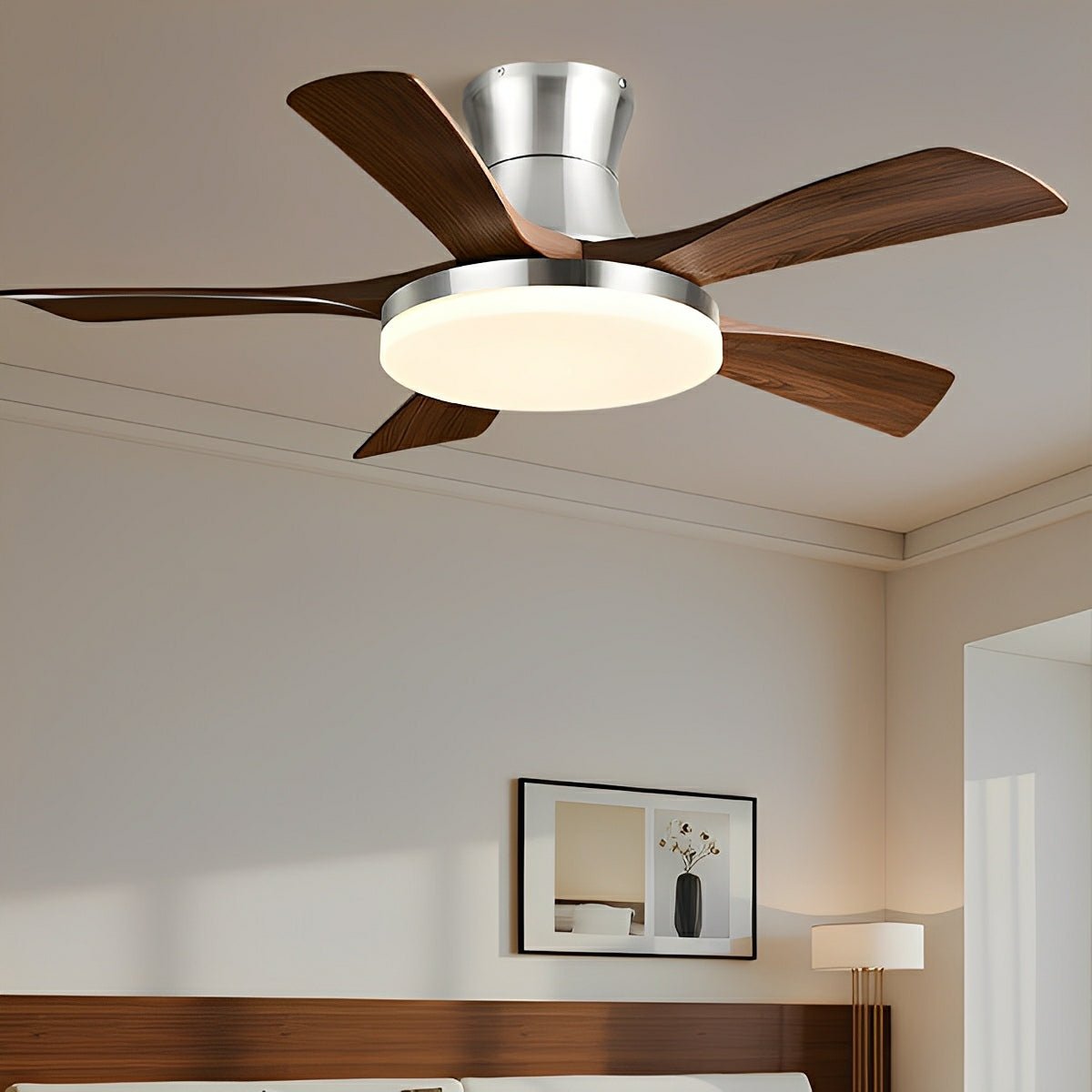 Modern Minimalist 5-Blades DC Motor Reverse Full-Spectrum LED Ceiling Fan Light