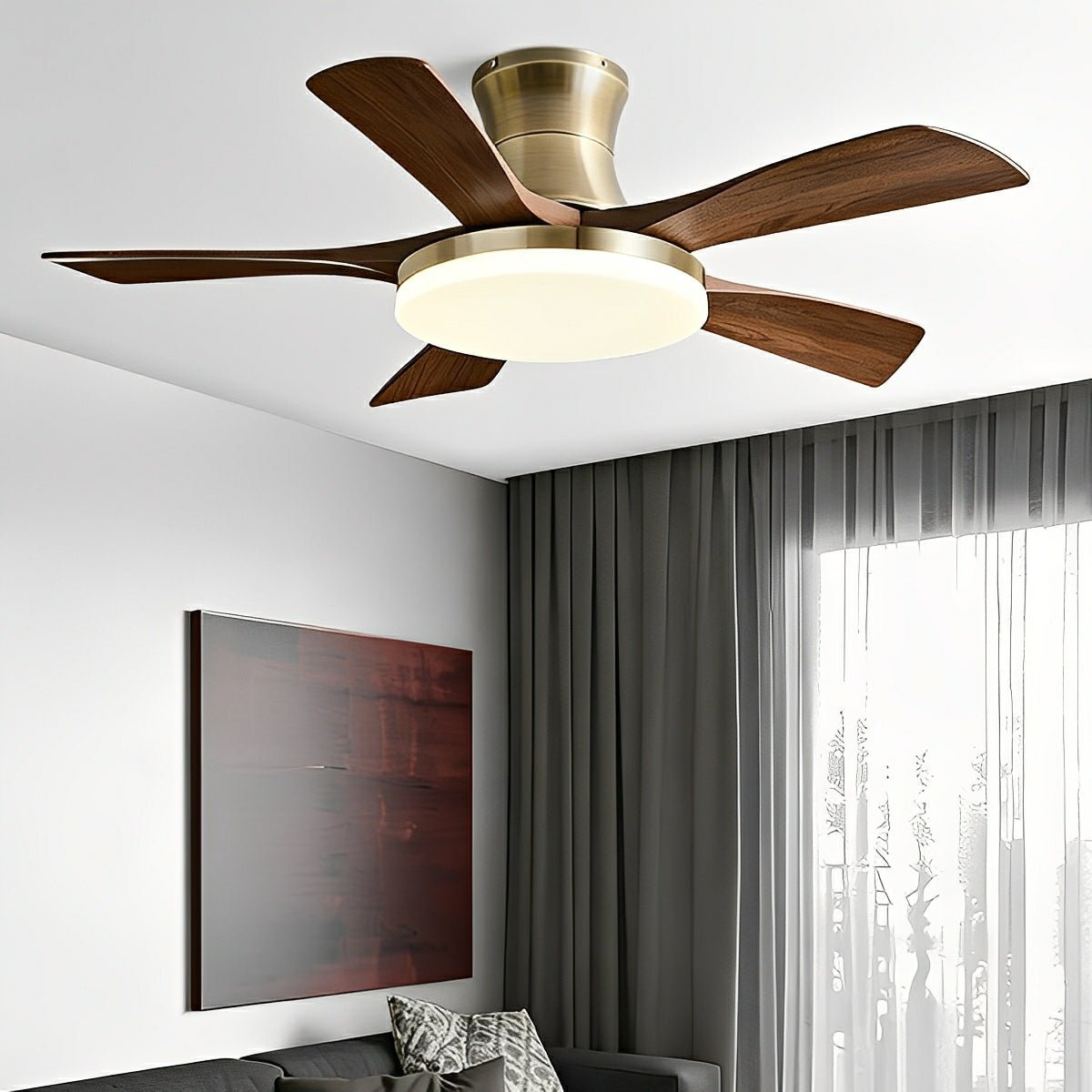Modern Minimalist 5-Blades DC Motor Reverse Full-Spectrum LED Ceiling Fan Light