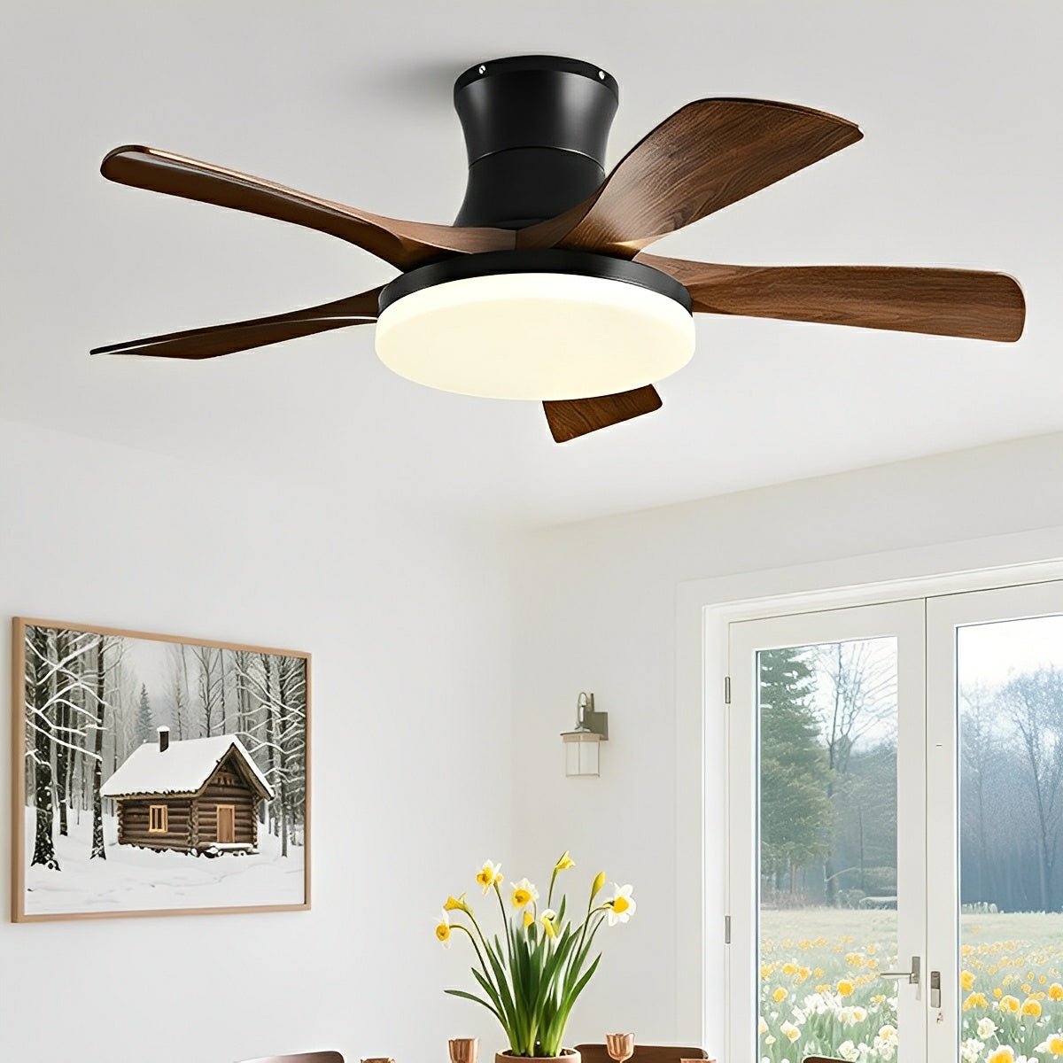 Modern Minimalist 5-Blades DC Motor Reverse Full-Spectrum LED Ceiling Fan Light