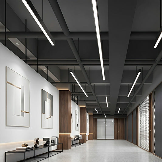 Minimalist Black LED Recessed Office Hanging Suspended Linear Light