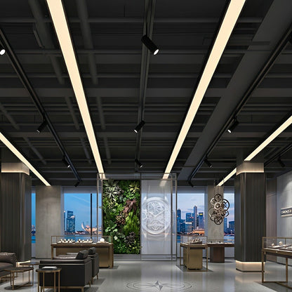 Minimalist Black LED Recessed Office Hanging Suspended Linear Light