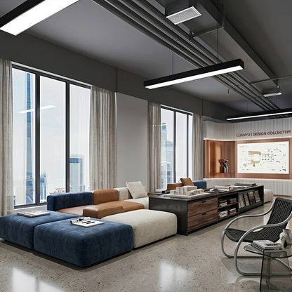 Minimalist Black LED Recessed Office Hanging Suspended Linear Light
