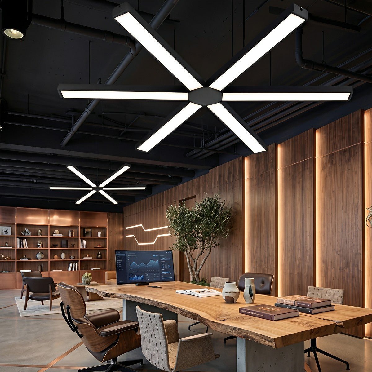 Minimalist Black LED Recessed Office Hanging Suspended Linear Light
