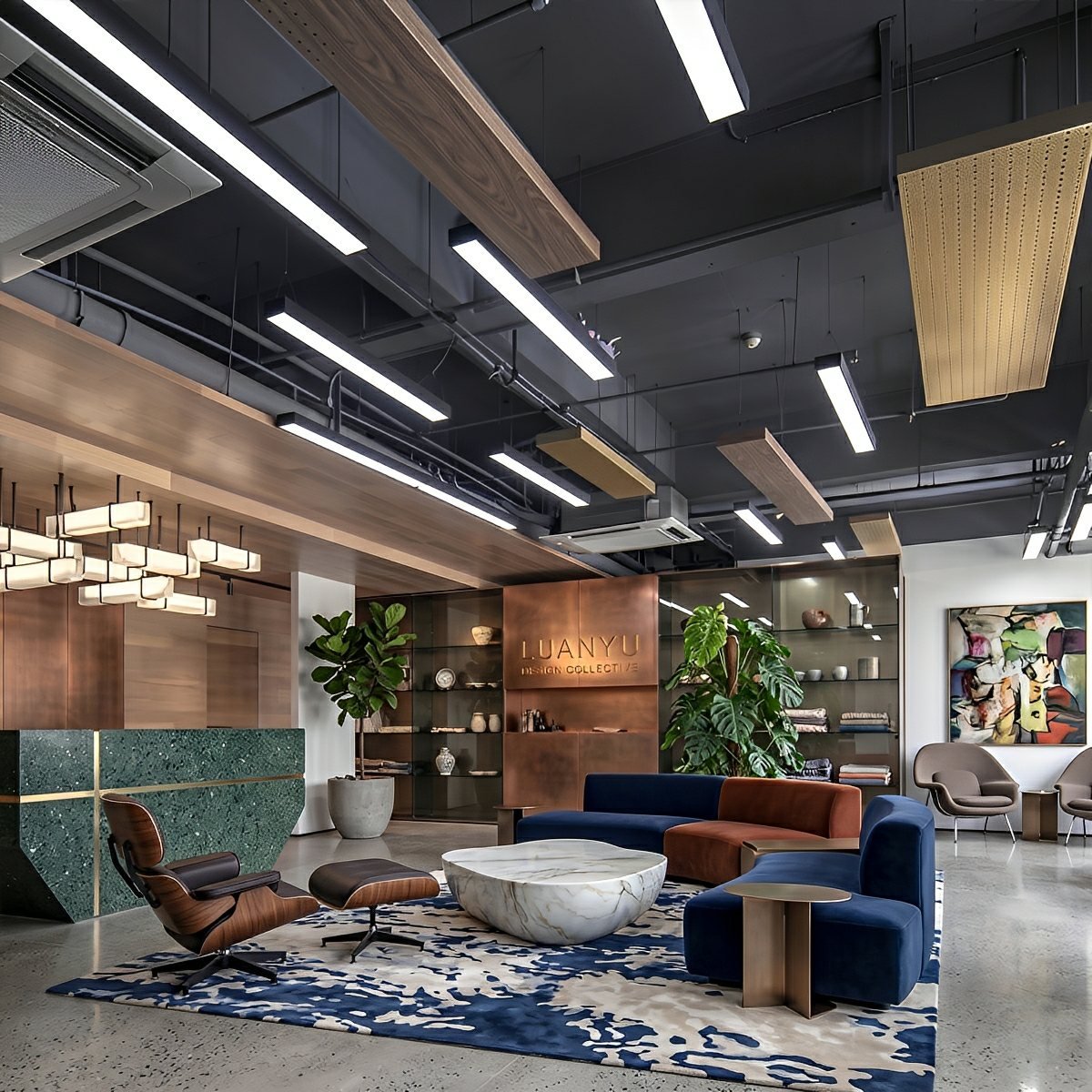 Minimalist Black LED Recessed Office Hanging Suspended Linear Light