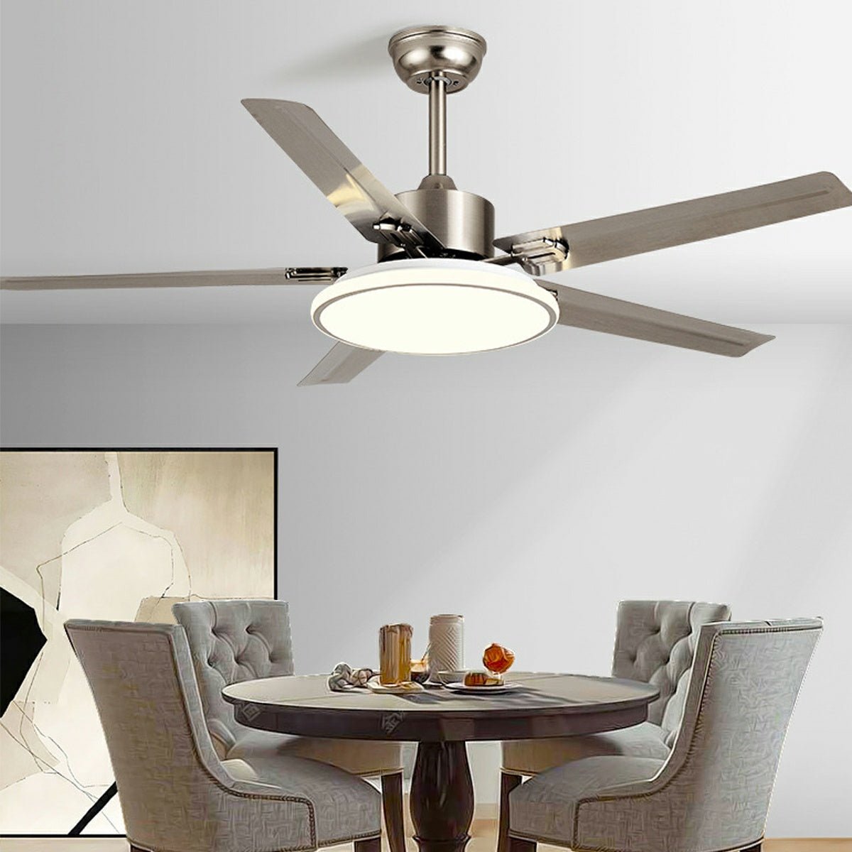 Modern Minimalist DC Motor 6-Speed Reverse Stainless Steel Ceiling Fan Light