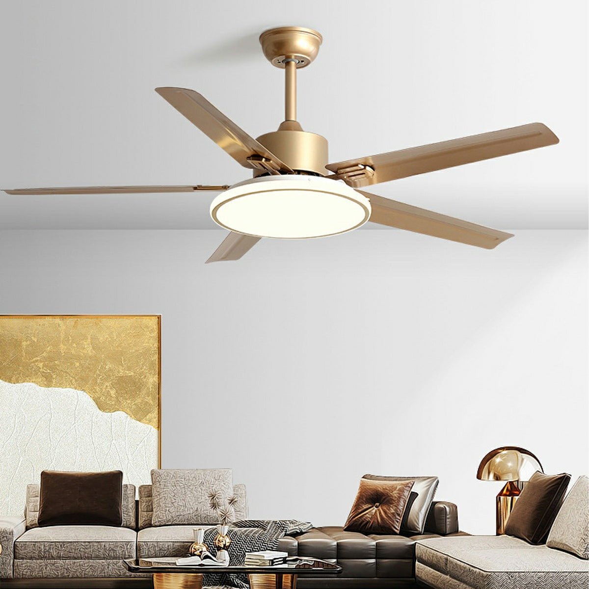 Modern Minimalist DC Motor 6-Speed Reverse Stainless Steel Ceiling Fan Light