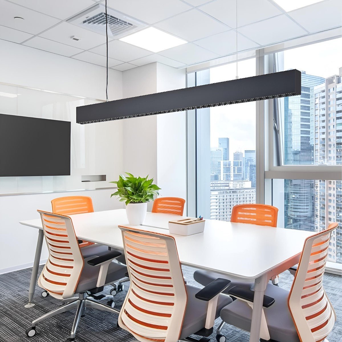 Modern Minimalist Grille LED Long Strip Office Pendant Lights