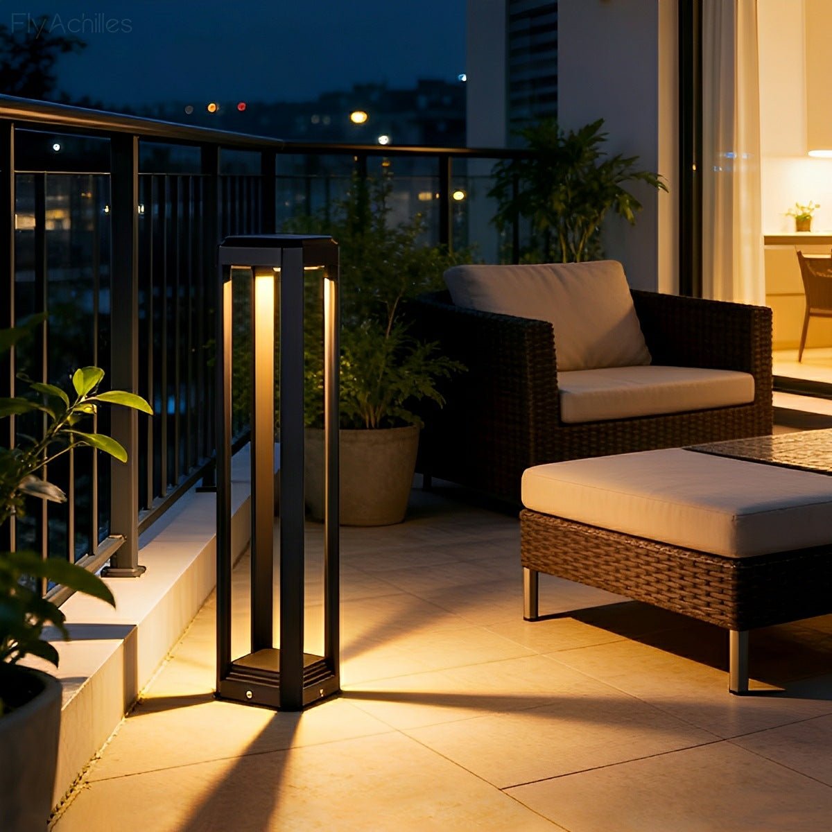 Modern Minimalist Rectangle Hollow Waterproof Black Pathway Post Light