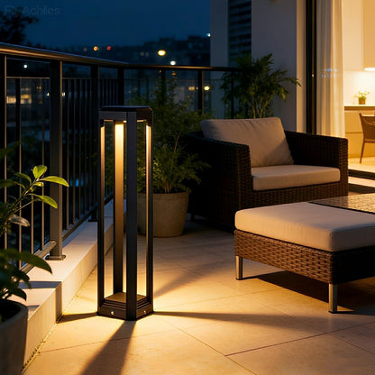 Modern Minimalist Rectangle Hollow Waterproof Black Pathway Post Light