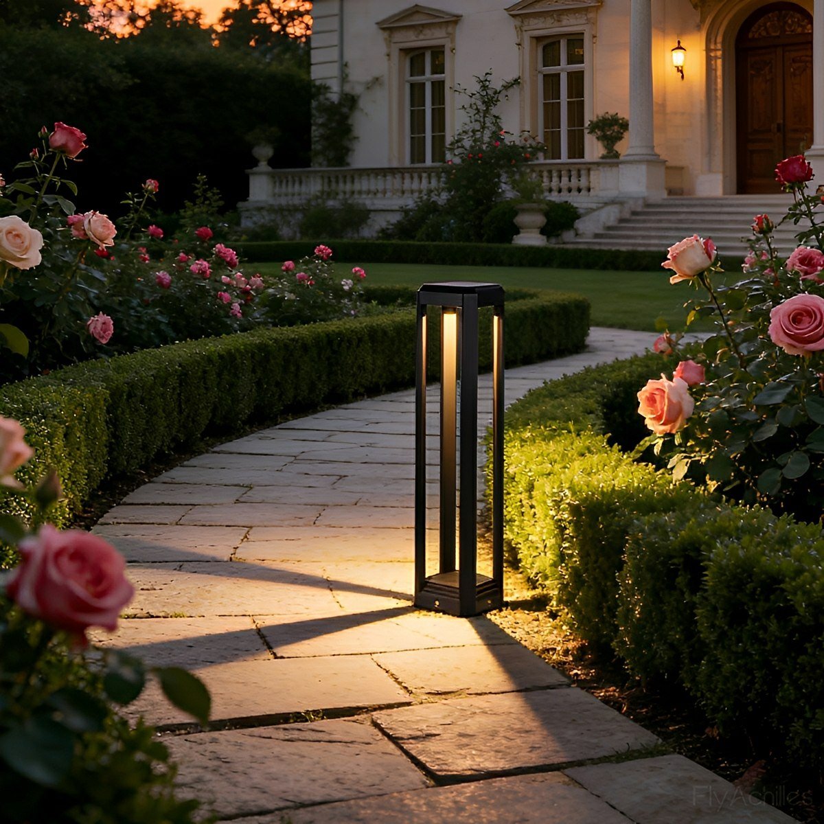 Modern Minimalist Rectangle Hollow Waterproof Black Pathway Post Light