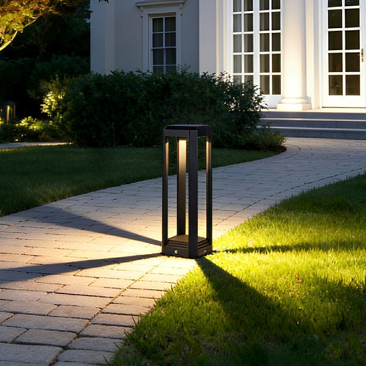 Modern Minimalist Rectangle Hollow Waterproof Black Pathway Post Light