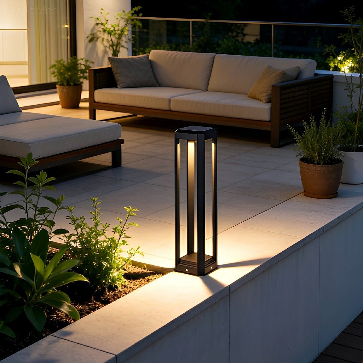 Modern Minimalist Rectangle Hollow Waterproof Black Pathway Post Light