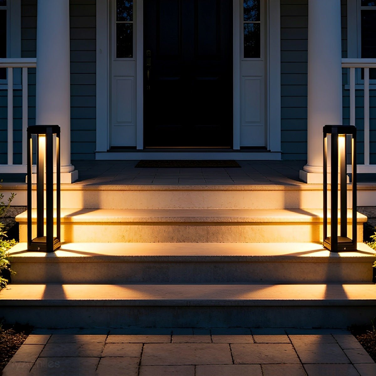 Modern Minimalist Rectangle Hollow Waterproof Black Pathway Post Light