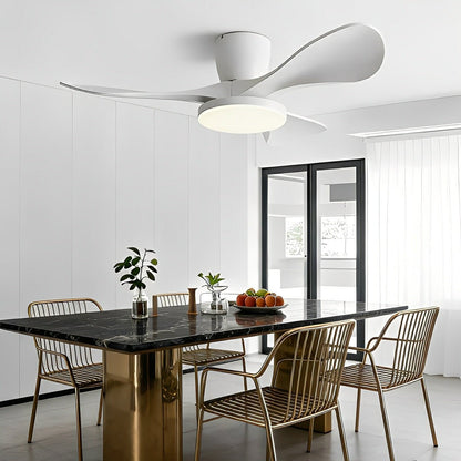 Modern Minimalist Sculptural DC Motor Reverse Ceiling Fan with Light