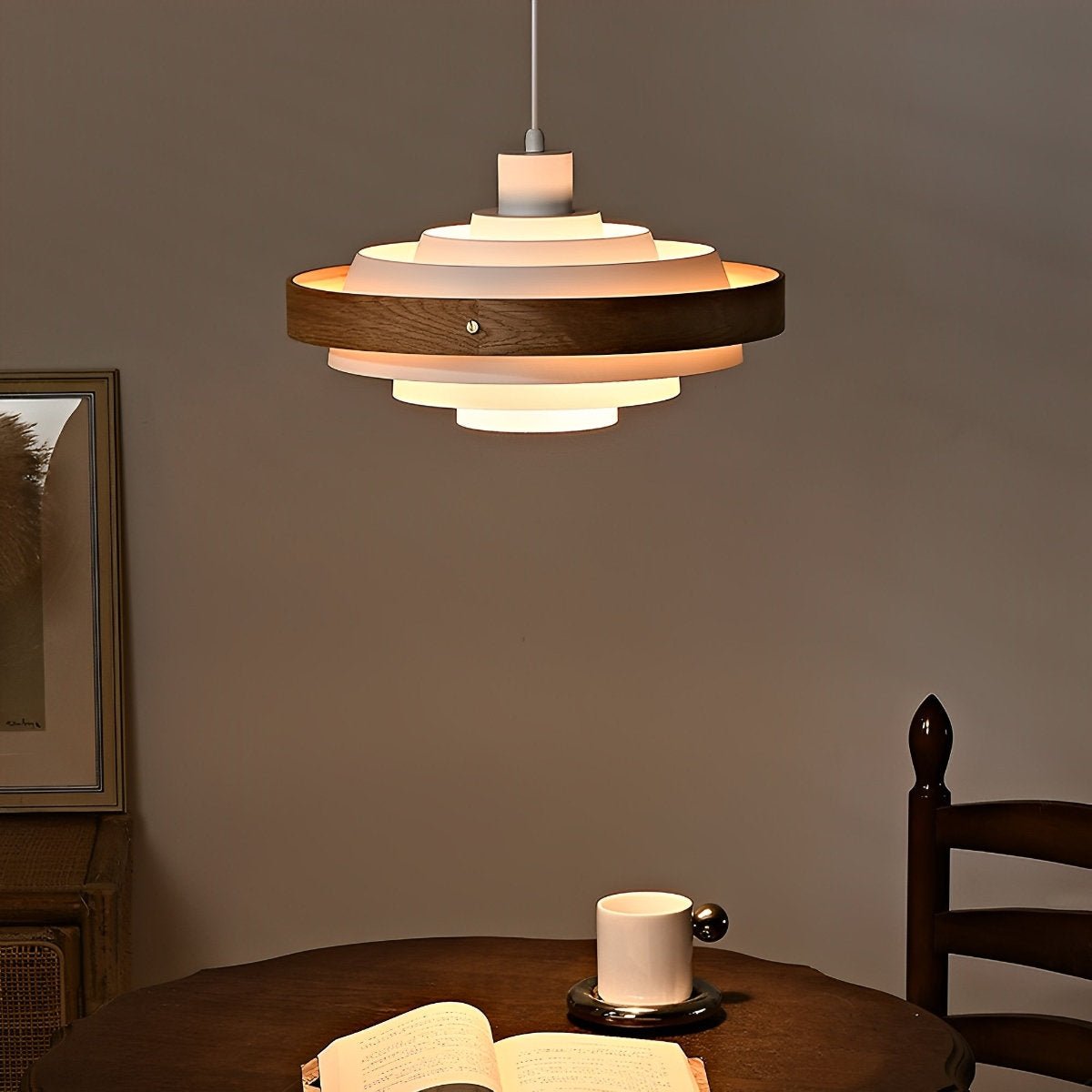 Dimmable Modern Japandi Shaded Drum Pendant Light