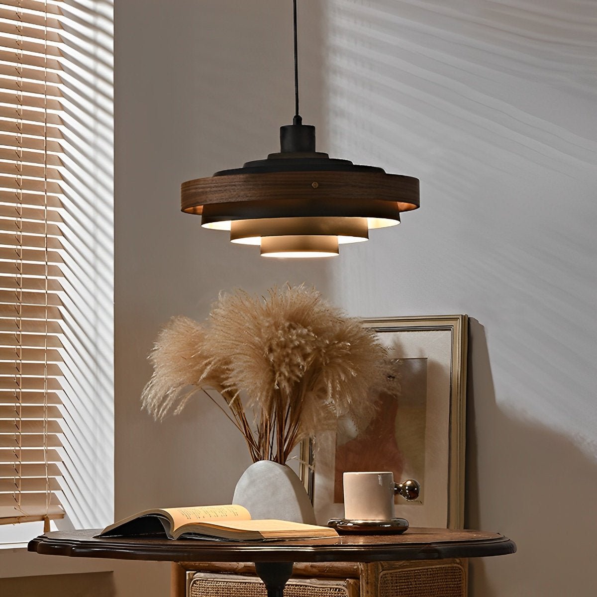 Dimmable Modern Japandi Shaded Drum Pendant Light