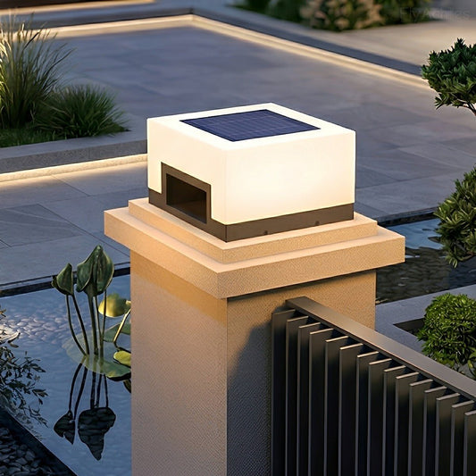 Modern Minimalist Waterproof White Square LED Fence Post Caps Lights