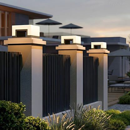 Modern Minimalist Waterproof White Square LED Fence Post Caps Lights