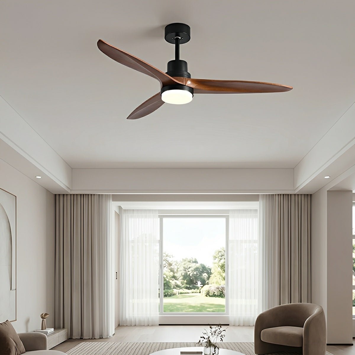 Modern Minimalist Wood DC Motor Reversible Ceiling Fan with Light