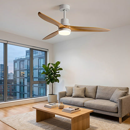 Modern Minimalist Wood DC Motor Reversible Ceiling Fan with Light