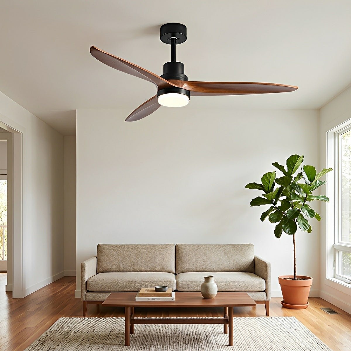 Modern Minimalist Wood DC Motor Reversible Ceiling Fan with Light