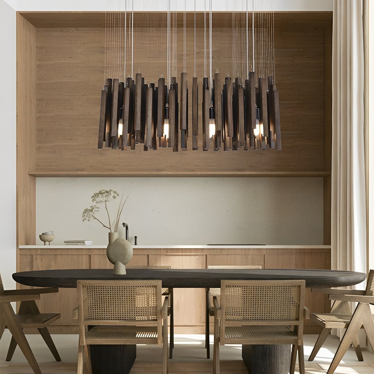 Flyachilles Modern Minimalist Wood Firewood Stick Chandelier Light