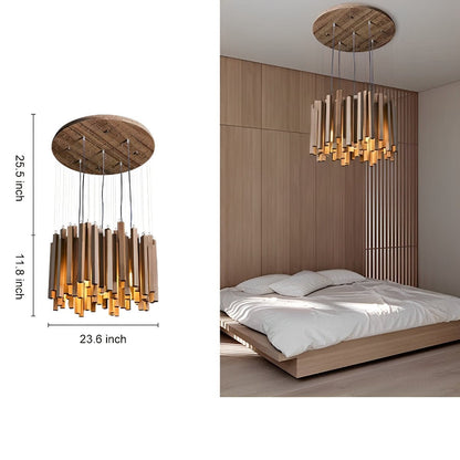 Flyachilles Modern Minimalist Wood Firewood Stick Chandelier Light